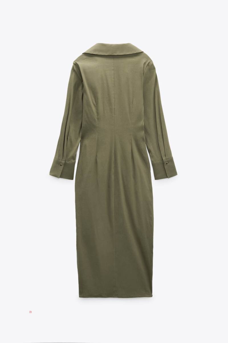 ZARA SHIRT WITH GATHERING Klänning Dam Khaki | SRWLQ-4821
