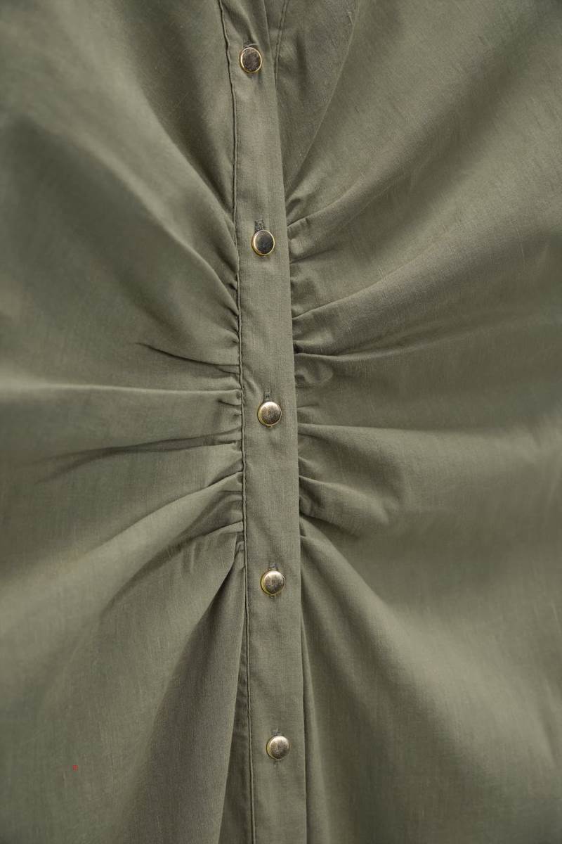 ZARA SHIRT WITH GATHERING Klänning Dam Khaki | SRWLQ-4821
