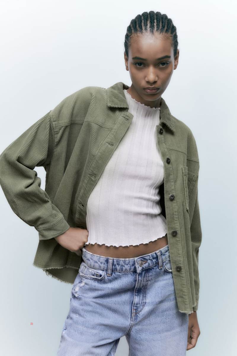 ZARA SHORT CORDUROY WITH POCKET Övertröja Dam Khaki | ASHPD-9035