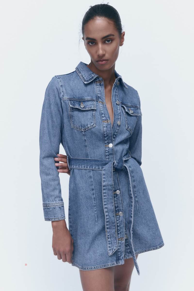 ZARA SHORT DENIM Klänning Dam Blå | ESIUV-2574