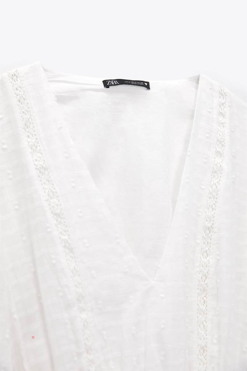 ZARA SHORT DRESS WITH EMBROIDERED LACE TRIMS Klänning Dam Vita | TNZIU-3810
