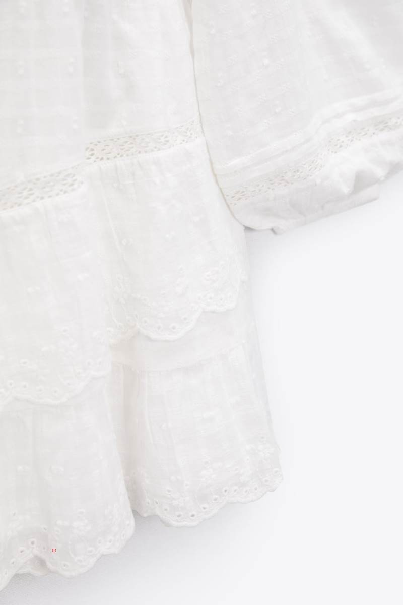 ZARA SHORT DRESS WITH EMBROIDERED LACE TRIMS Klänning Dam Vita | TNZIU-3810