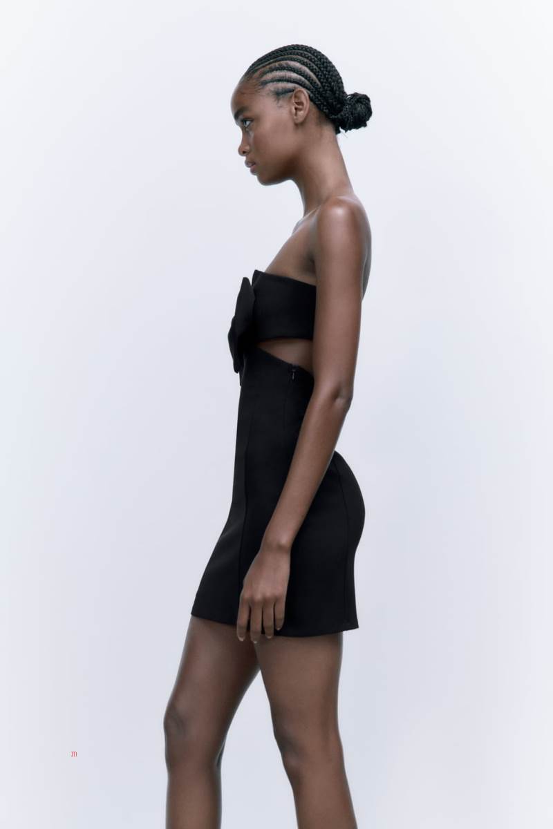 ZARA SHORT DRESS WITH TIE DETAIL Klänning Dam Svarta | WTSOV-0293