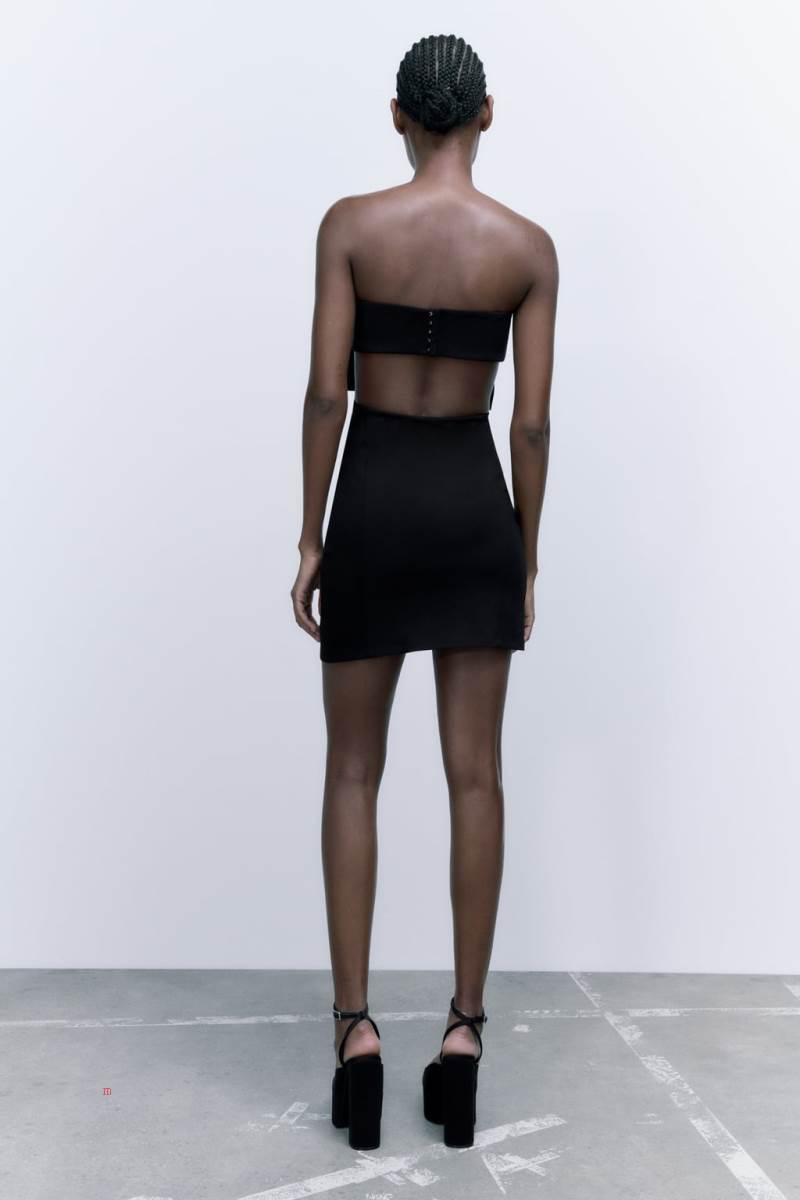 ZARA SHORT DRESS WITH TIE DETAIL Klänning Dam Svarta | WTSOV-0293