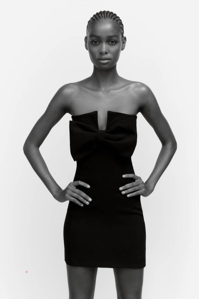 ZARA SHORT DRESS WITH TIE DETAIL Klänning Dam Svarta | WTSOV-0293