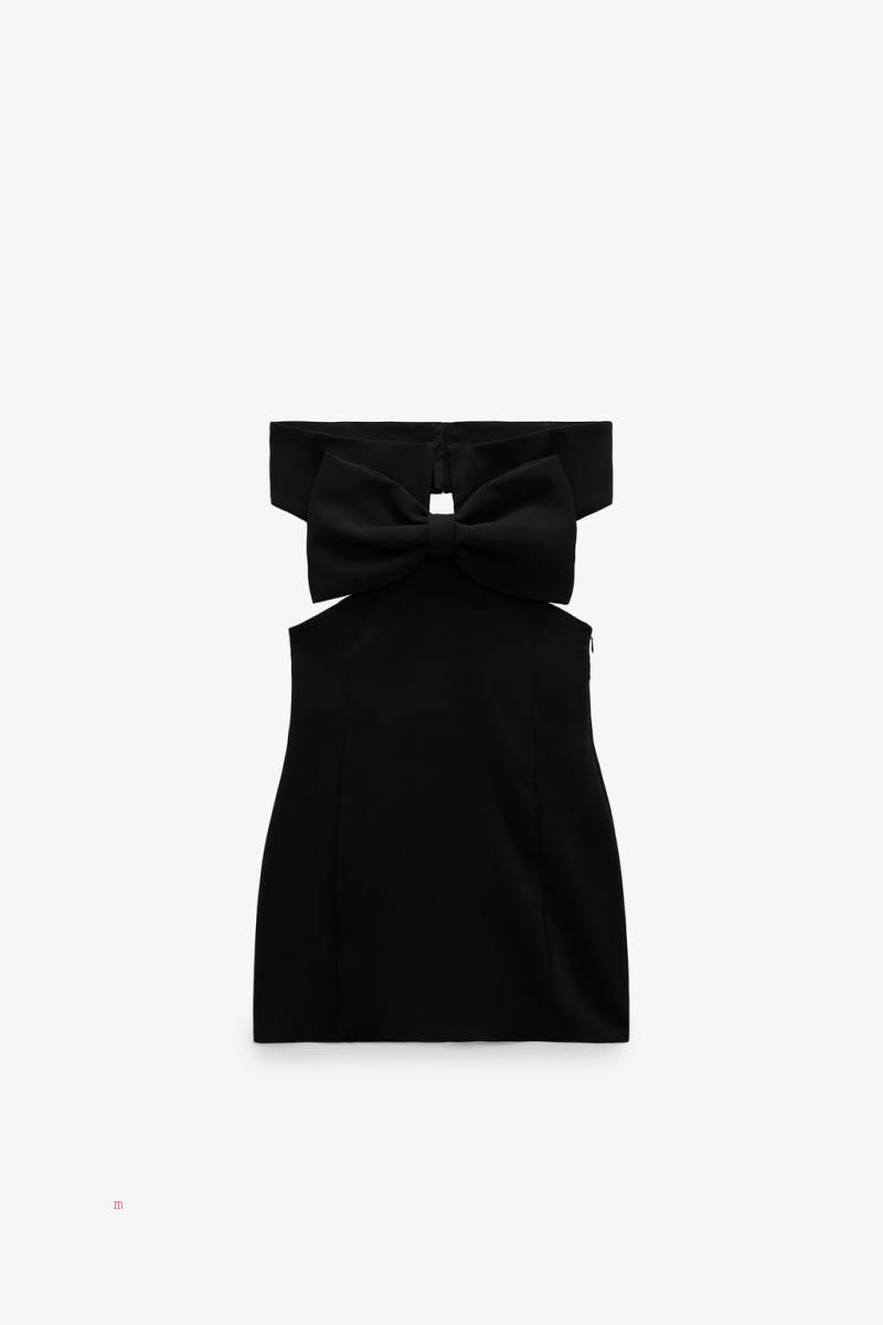 ZARA SHORT DRESS WITH TIE DETAIL Klänning Dam Svarta | WTSOV-0293