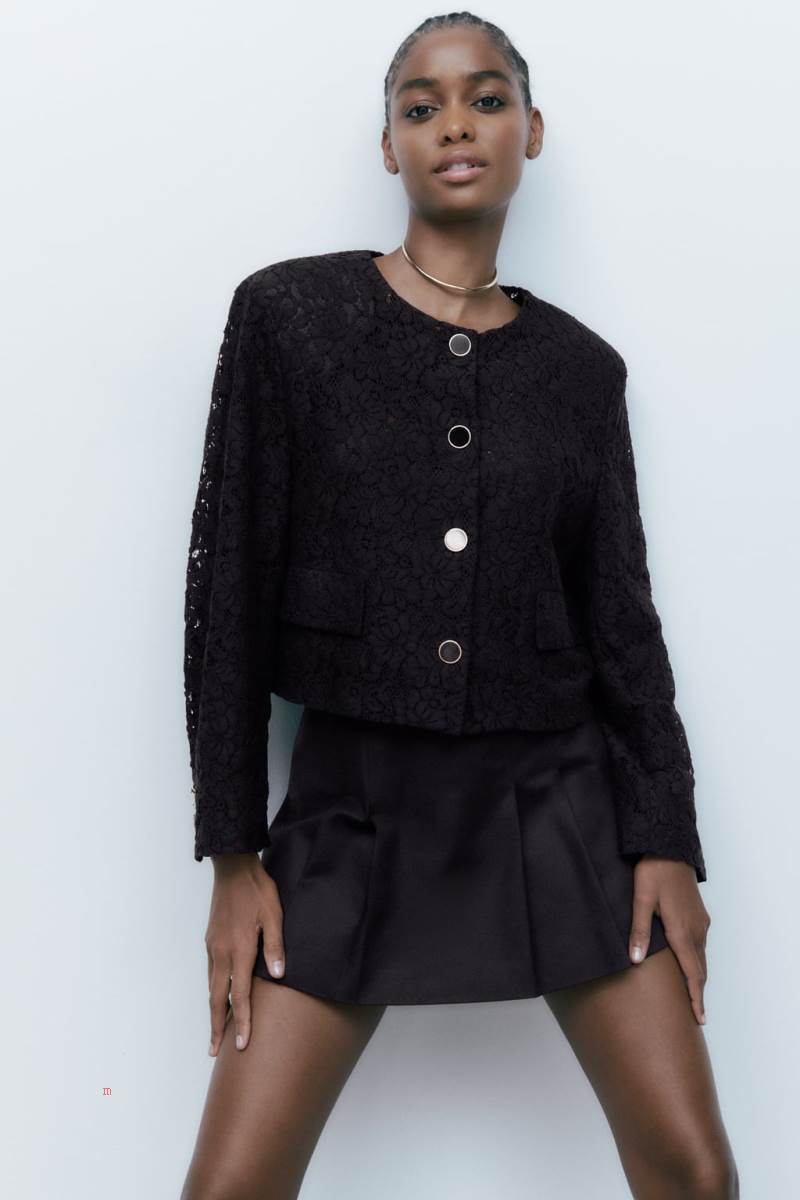 ZARA SHORT LACE Blazers Dam Svarta | YHXVA-3894