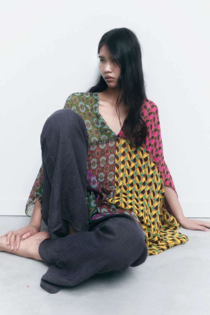 ZARA SHORT PRINTED KAFTAN Klänning Dam Olika Färger Röda | OZJWQ-2146