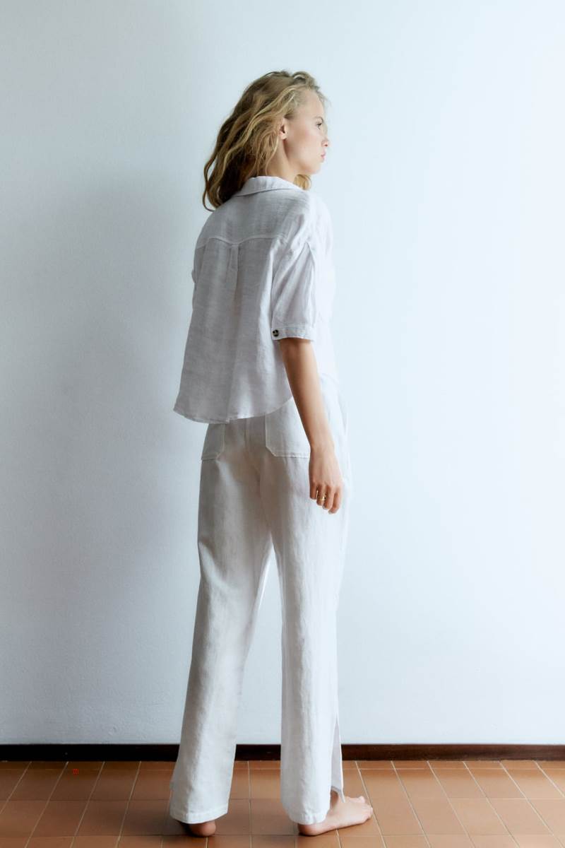 ZARA SHORT SLEEVE LINEN Skjorta Dam Vita | EGLAO-6793