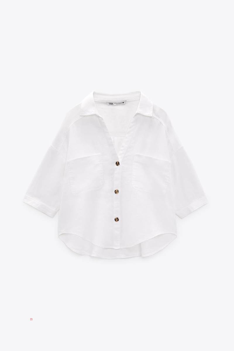 ZARA SHORT SLEEVE LINEN Skjorta Dam Vita | EGLAO-6793