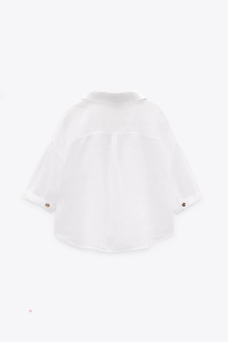 ZARA SHORT SLEEVE LINEN Skjorta Dam Vita | EGLAO-6793