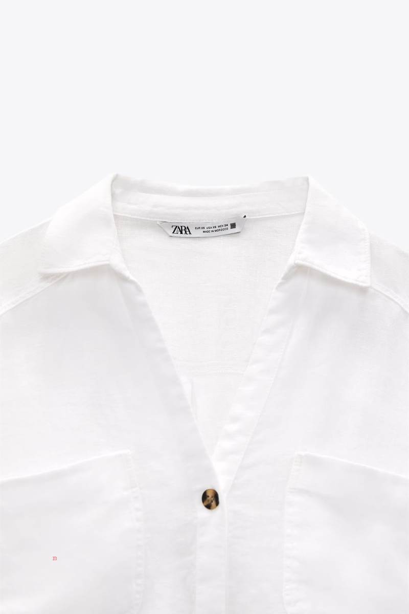 ZARA SHORT SLEEVE LINEN Skjorta Dam Vita | EGLAO-6793