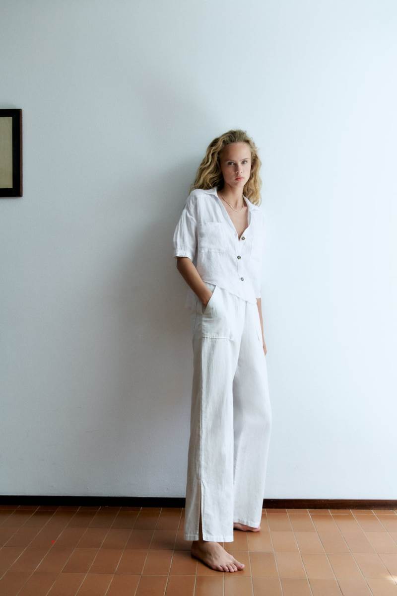 ZARA SHORT SLEEVE LINEN Skjorta Dam Vita | EGLAO-6793