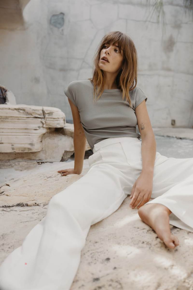 ZARA SHORT SLEEVE T-shirt Dam Khaki | BIQFP-9813