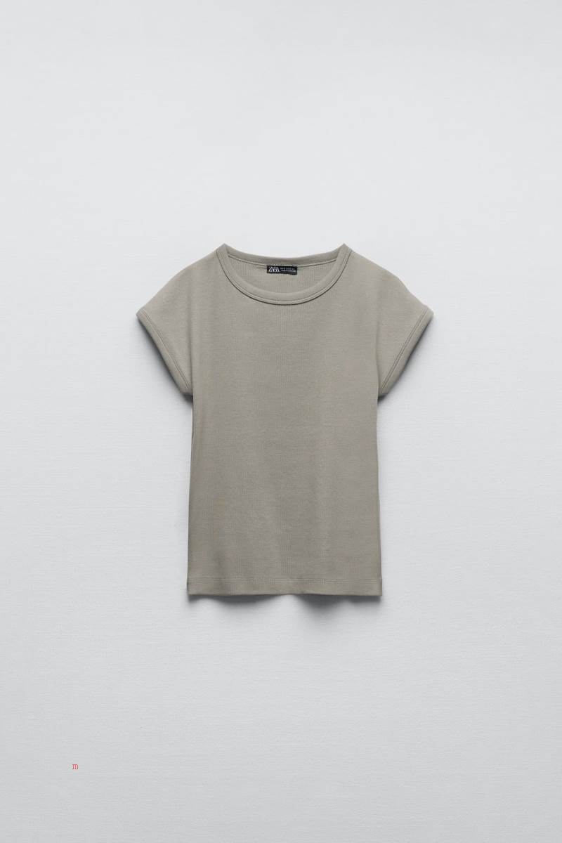ZARA SHORT SLEEVE T-shirt Dam Khaki | BIQFP-9813