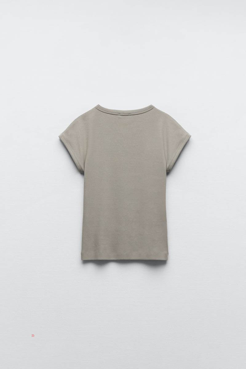ZARA SHORT SLEEVE T-shirt Dam Khaki | BIQFP-9813