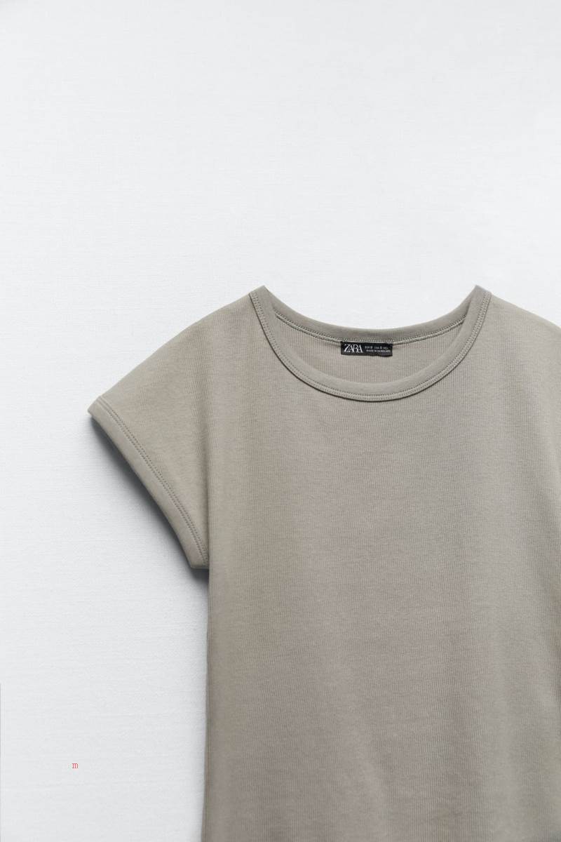 ZARA SHORT SLEEVE T-shirt Dam Khaki | BIQFP-9813