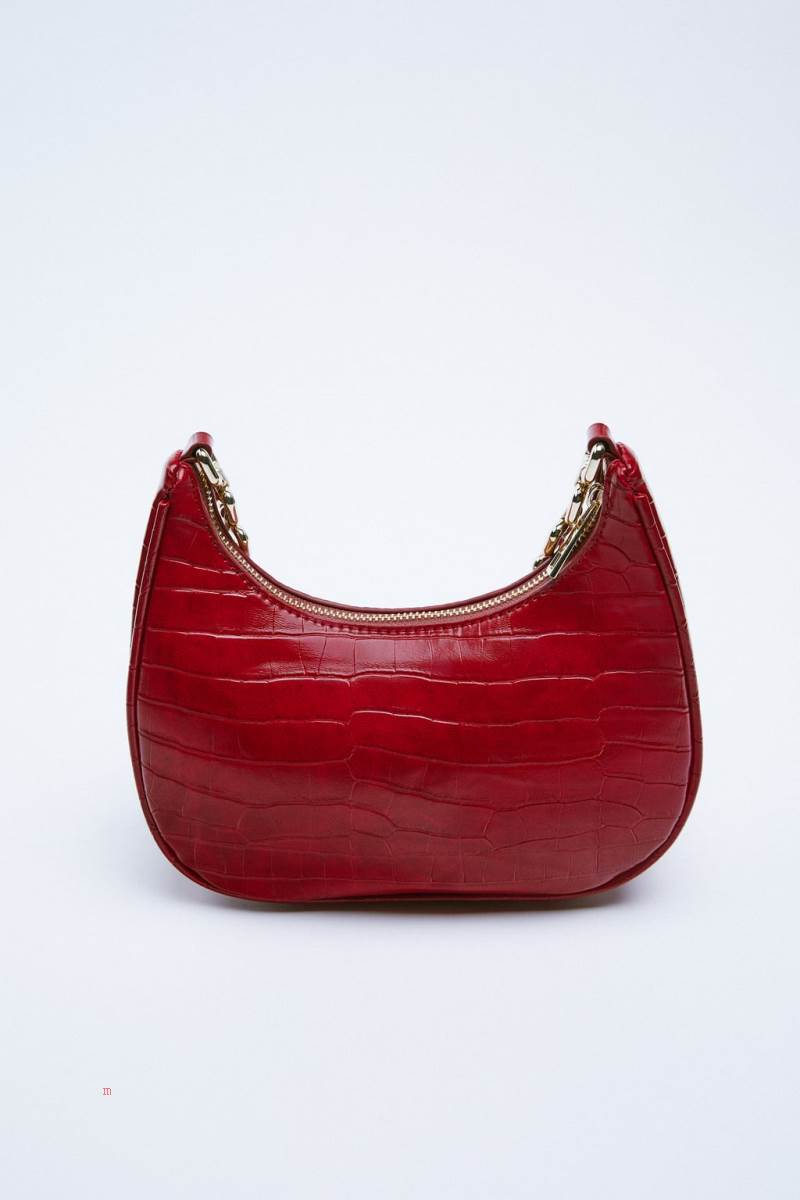 ZARA SHOULDER BAG WITH CHAIN Axelväska Dam Vinröda | TFLCN-5089