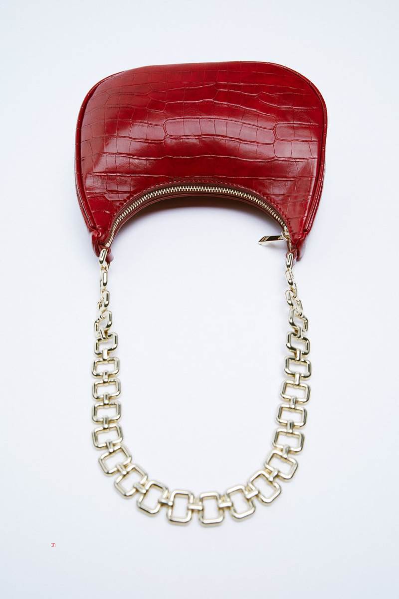 ZARA SHOULDER BAG WITH CHAIN Axelväska Dam Vinröda | TFLCN-5089