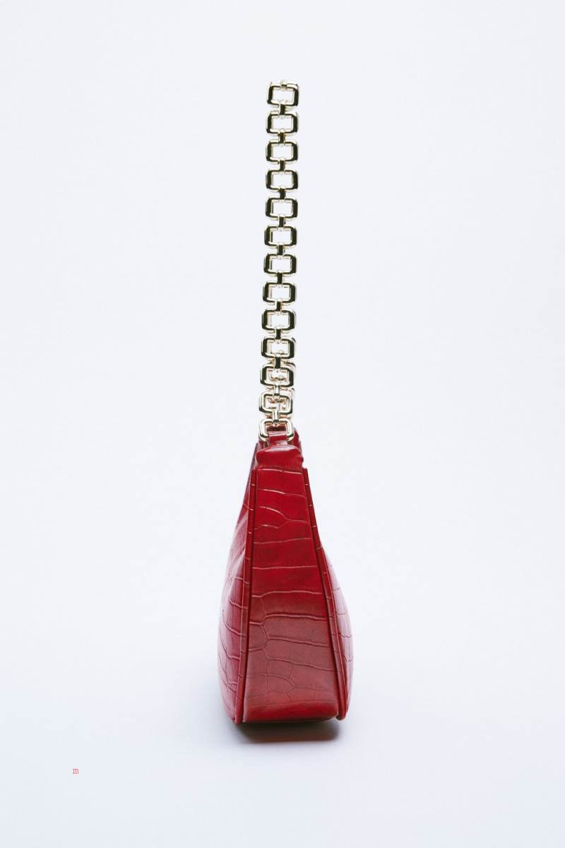 ZARA SHOULDER BAG WITH CHAIN Axelväska Dam Vinröda | TFLCN-5089