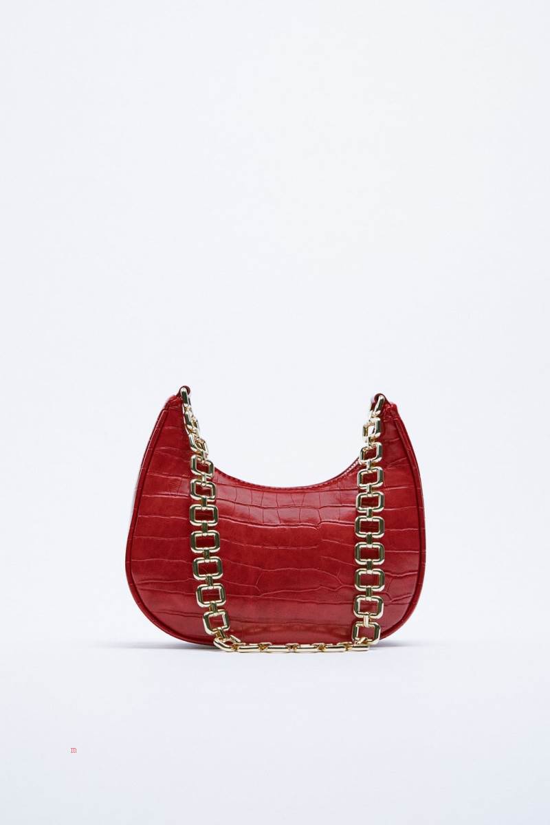 ZARA SHOULDER BAG WITH CHAIN Axelväska Dam Vinröda | TFLCN-5089