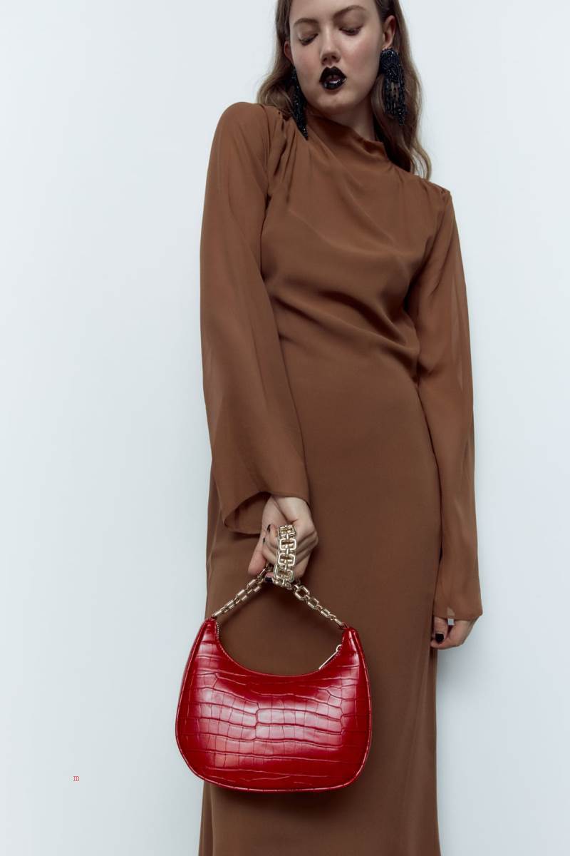 ZARA SHOULDER BAG WITH CHAIN Axelväska Dam Vinröda | TFLCN-5089