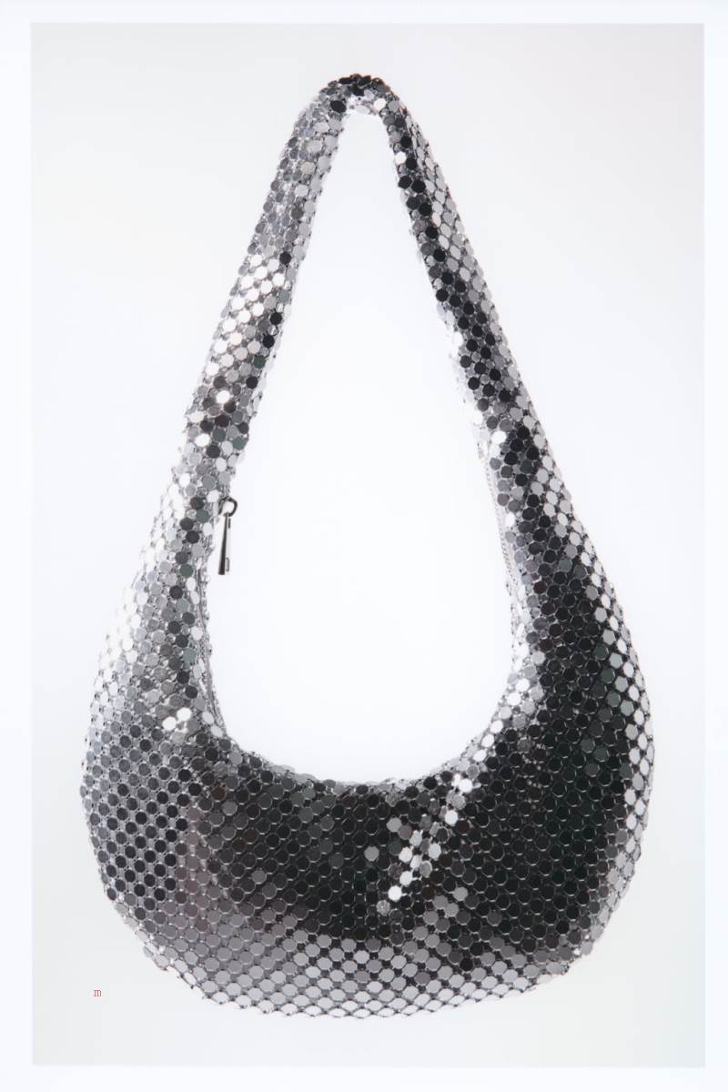 ZARA SHOULDER BAG WITH METALLIC MESH Axelväska Dam Silver | QXSLN-1054