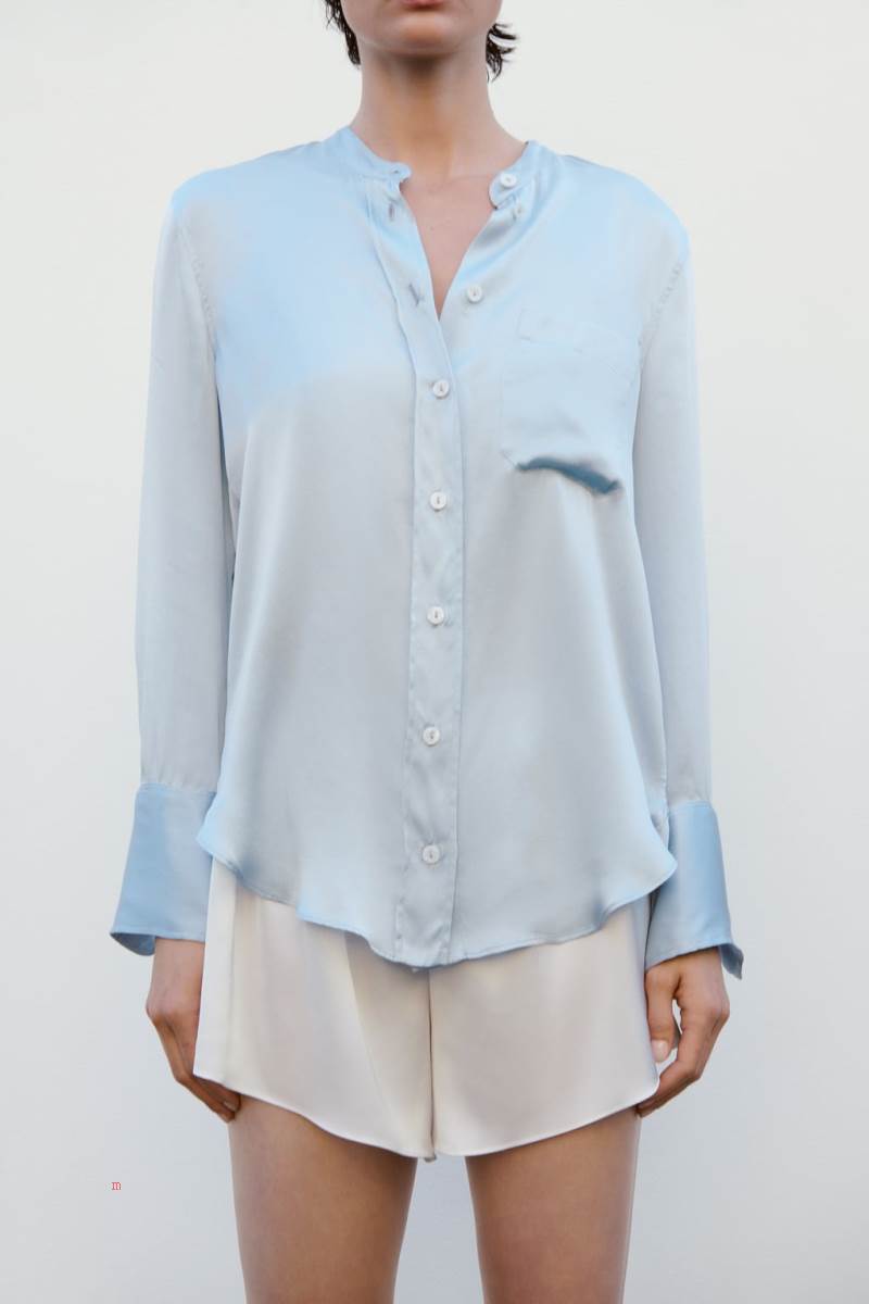 ZARA SILK Blusar Dam Ljusblå | VUYML-0417