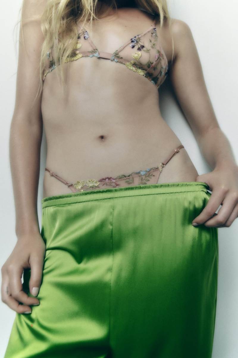 ZARA SILK LONG Byxor Dam Gröna | INBVH-0429