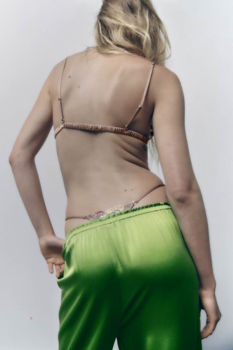 ZARA SILK LONG Byxor Dam Gröna | INBVH-0429