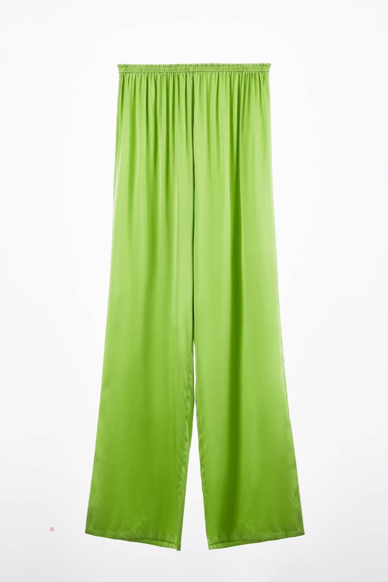 ZARA SILK LONG Byxor Dam Gröna | INBVH-0429
