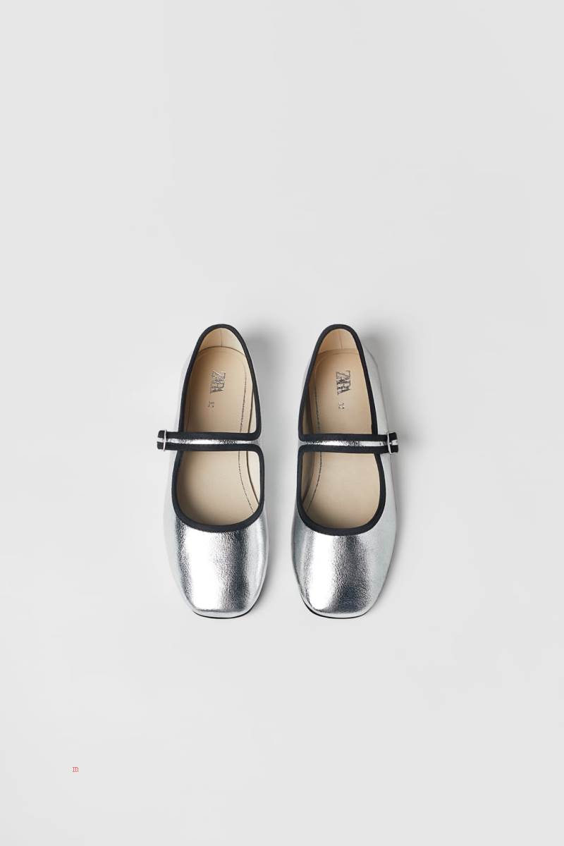ZARA SILVER BALLET FLAT Ballerina Tjej Silver | LMEHU-3741