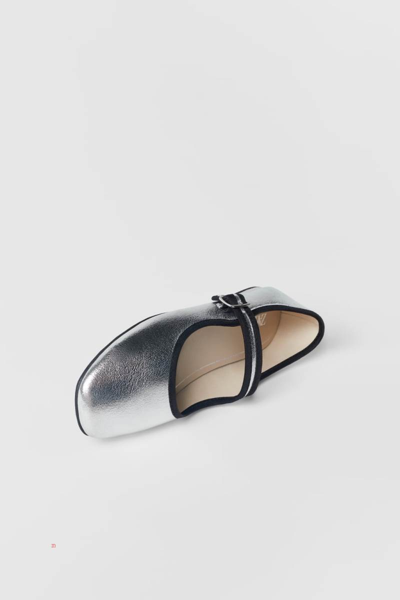 ZARA SILVER BALLET FLAT Ballerina Tjej Silver | LMEHU-3741