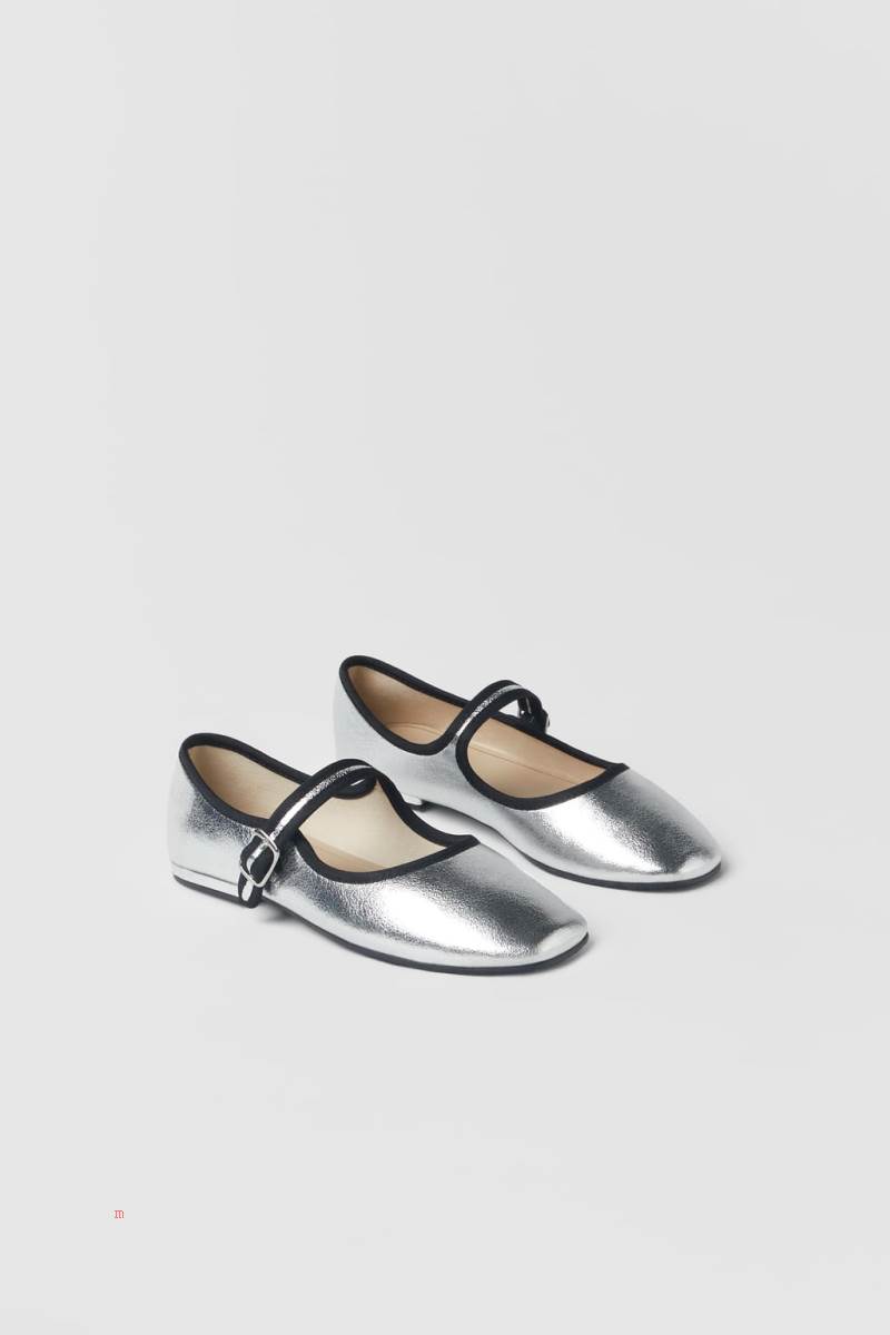 ZARA SILVER BALLET FLAT Ballerina Tjej Silver | LMEHU-3741