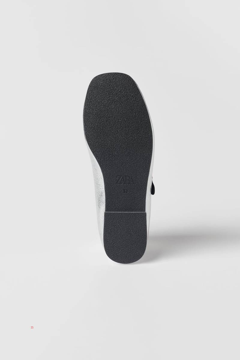 ZARA SILVER BALLET FLAT Ballerina Tjej Silver | LMEHU-3741