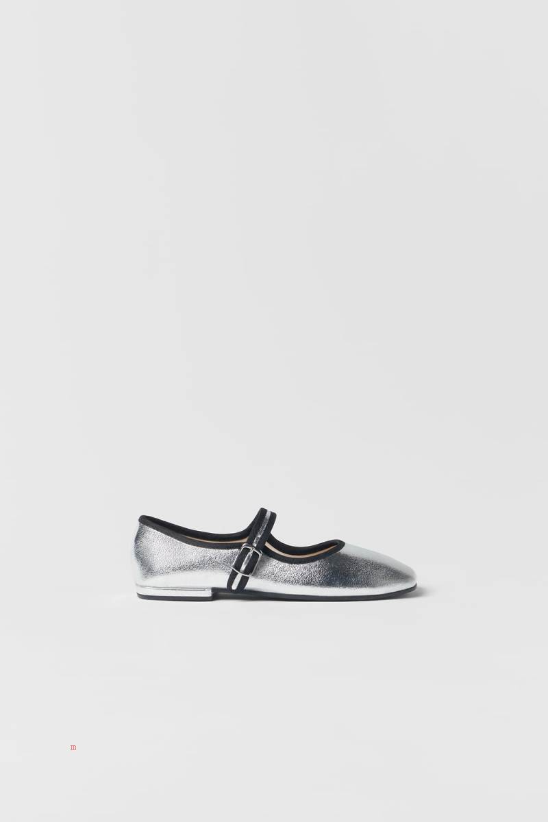 ZARA SILVER BALLET FLAT Ballerina Tjej Silver | LMEHU-3741