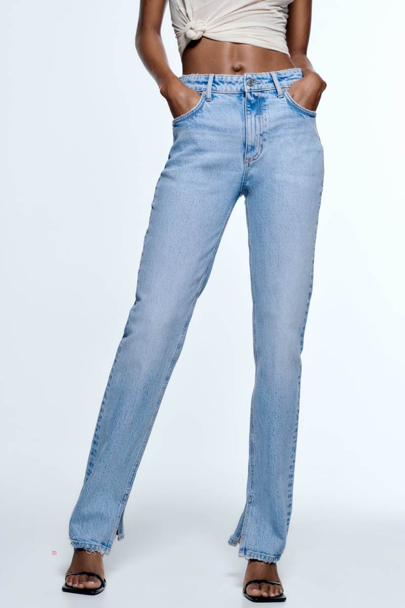 ZARA SLIM-FIT SPLIT-HEM TRF High Midja Jeans Dam Blå | BUAQI-3615