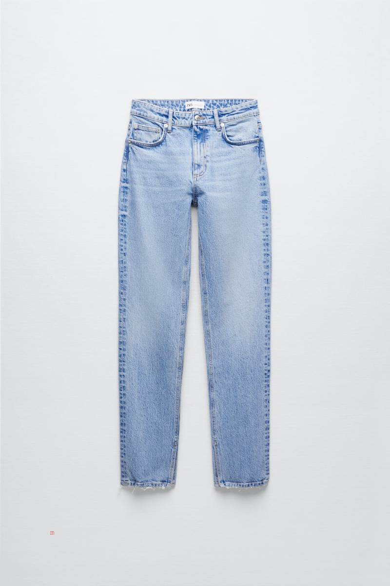 ZARA SLIM-FIT SPLIT-HEM TRF High Midja Jeans Dam Blå | BUAQI-3615