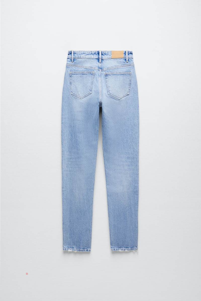 ZARA SLIM-FIT SPLIT-HEM TRF High Midja Jeans Dam Blå | BUAQI-3615