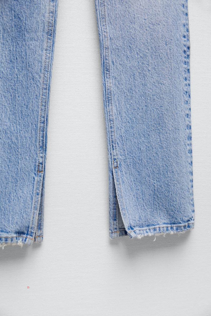 ZARA SLIM-FIT SPLIT-HEM TRF High Midja Jeans Dam Blå | BUAQI-3615