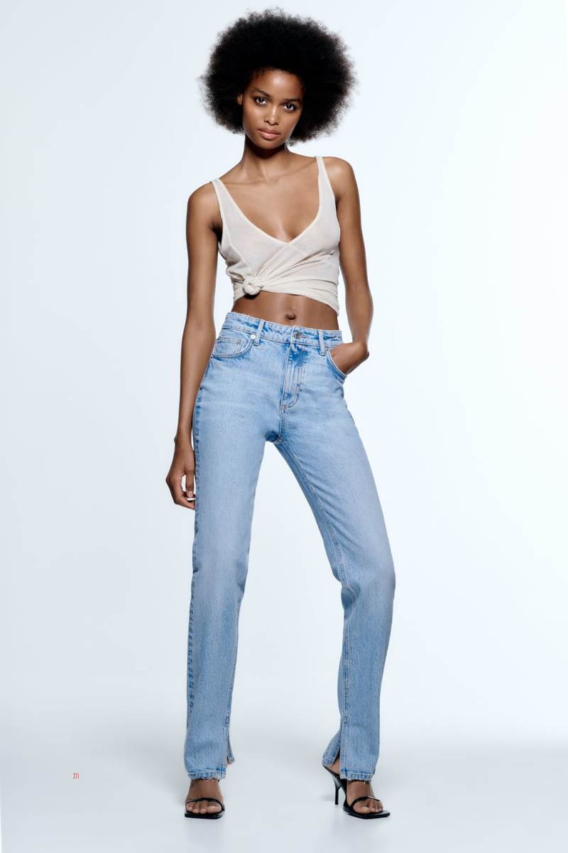 ZARA SLIM-FIT SPLIT-HEM TRF High Midja Jeans Dam Blå | BUAQI-3615