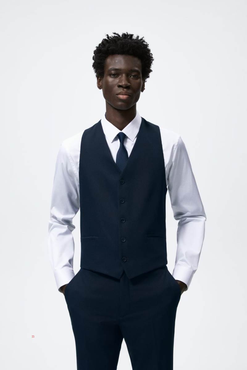 ZARA SLIM-FIT SUIT Kostym Väst Herr Marinblå Blå | XSZCN-3798