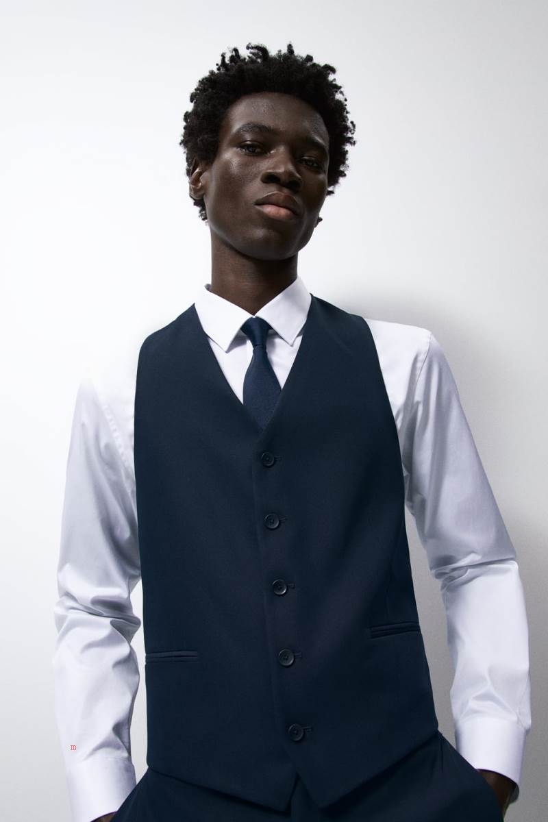 ZARA SLIM-FIT SUIT Kostym Väst Herr Marinblå Blå | XSZCN-3798