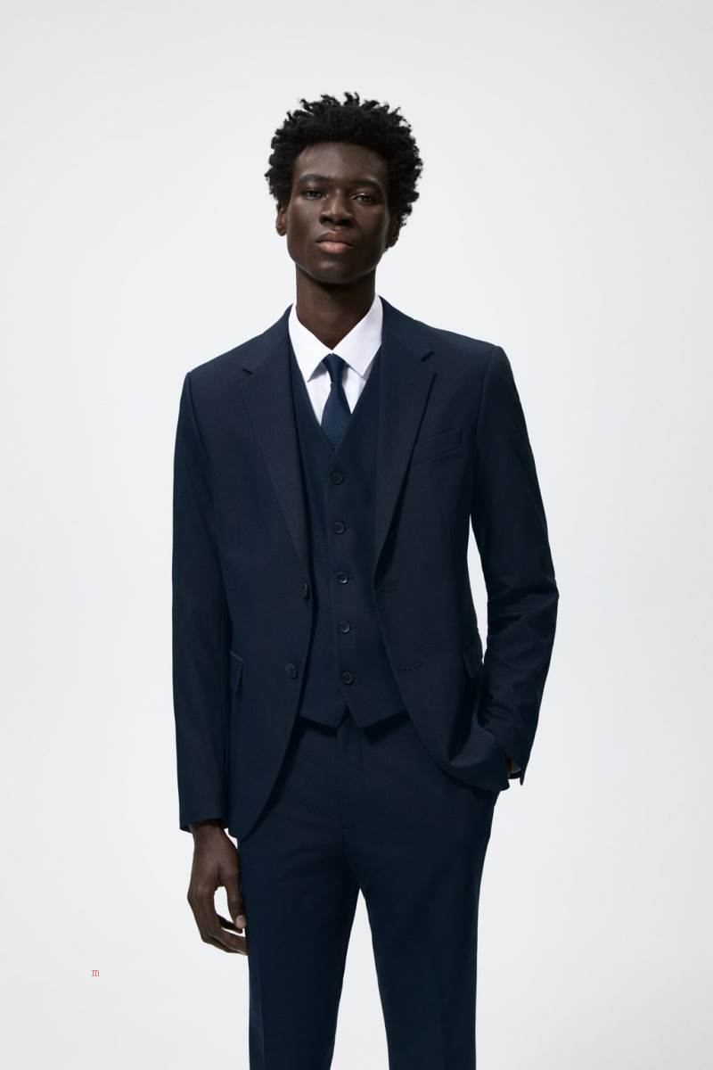 ZARA SLIM-FIT SUIT Kostym Väst Herr Marinblå Blå | XSZCN-3798