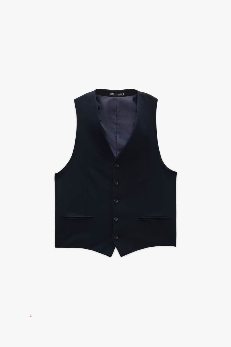 ZARA SLIM-FIT SUIT Kostym Väst Herr Marinblå Blå | XSZCN-3798