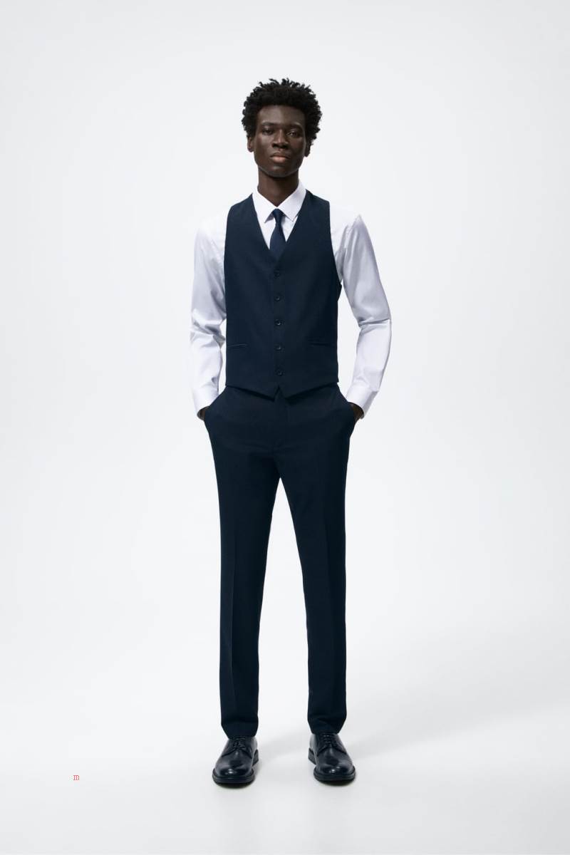 ZARA SLIM-FIT SUIT Kostym Väst Herr Marinblå Blå | XSZCN-3798