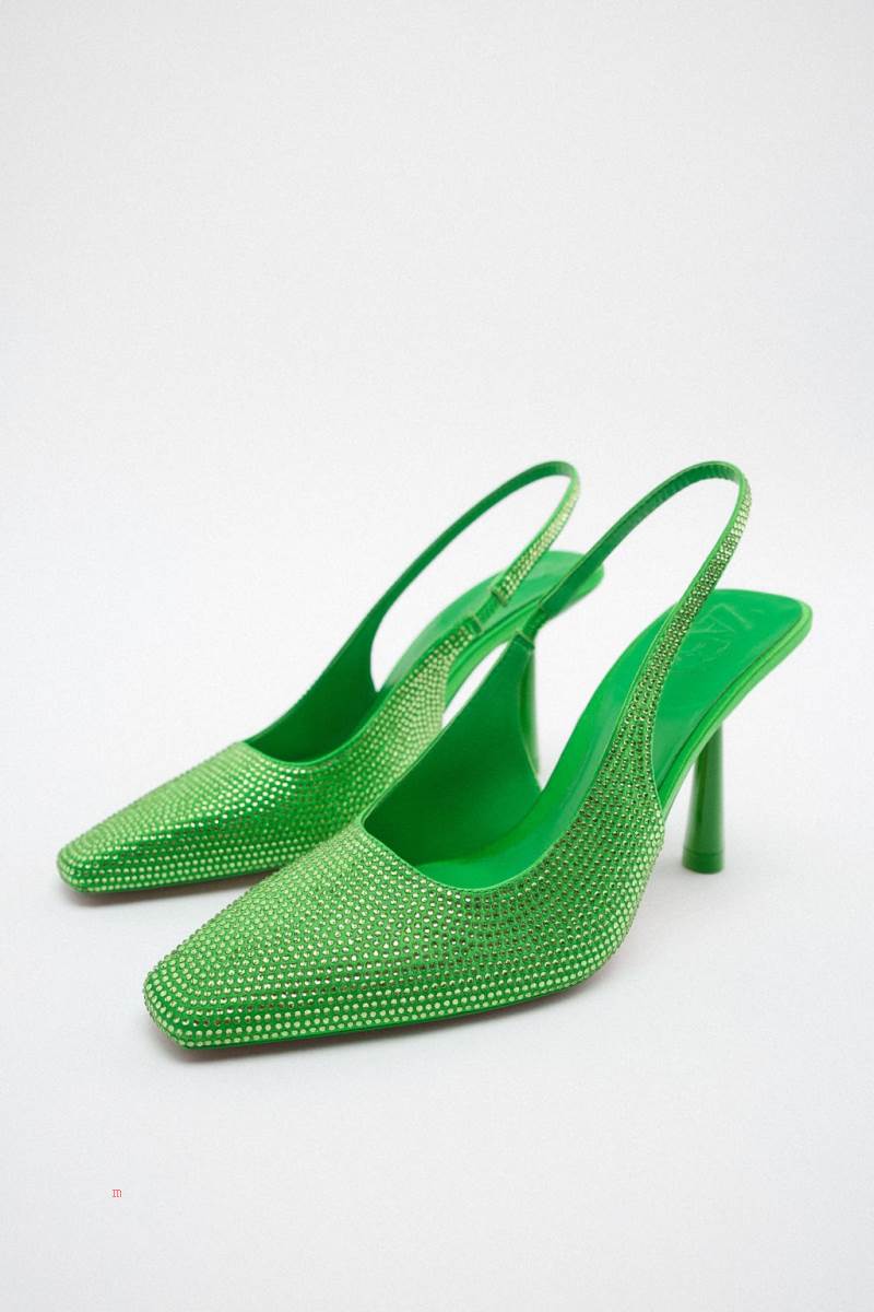 ZARA SLINGBACK RHINESTONE HIGH-HEELS Högklackade Skor Dam Gröna | IDQLE-7328