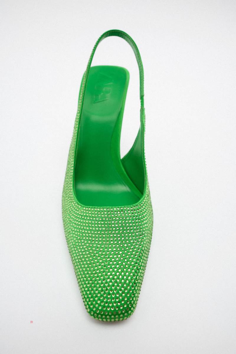 ZARA SLINGBACK RHINESTONE HIGH-HEELS Högklackade Skor Dam Gröna | IDQLE-7328