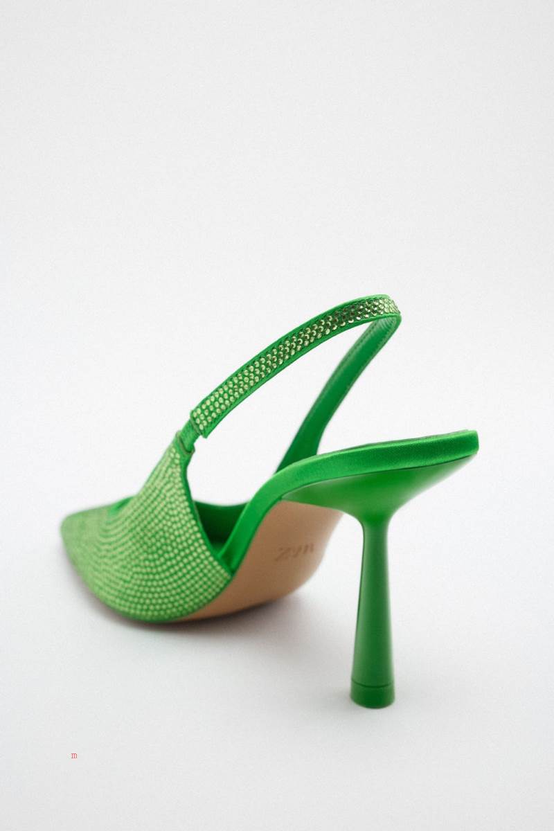 ZARA SLINGBACK RHINESTONE HIGH-HEELS Högklackade Skor Dam Gröna | IDQLE-7328