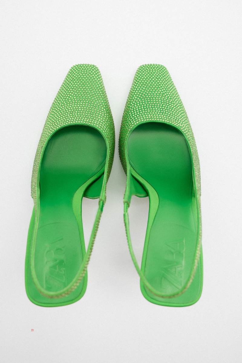 ZARA SLINGBACK RHINESTONE HIGH-HEELS Högklackade Skor Dam Gröna | IDQLE-7328